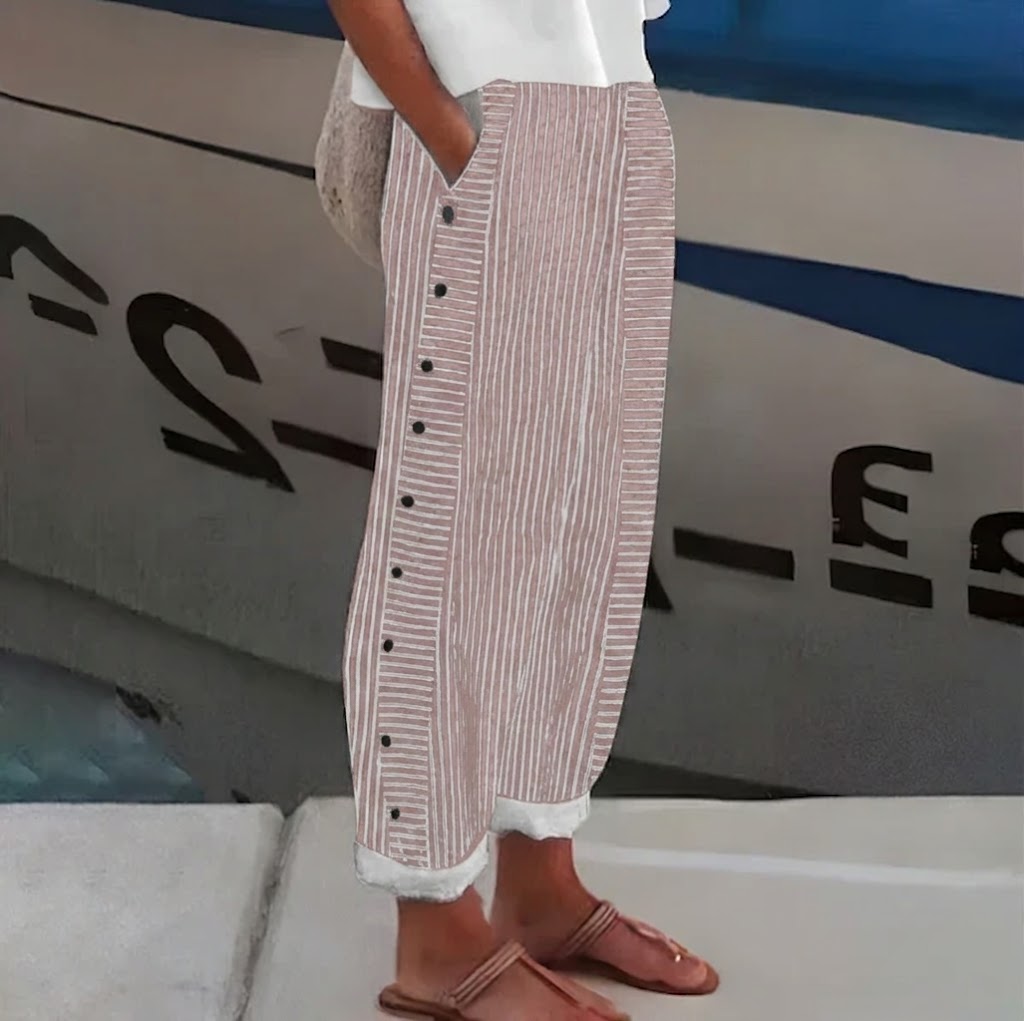Salma - Pantalón recto de rayas con botones laterales