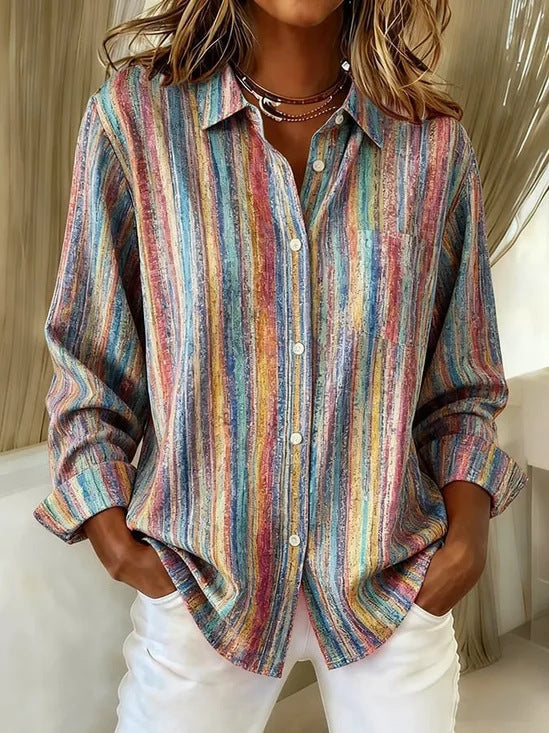 Beatriz | Blusa con botones y rayas abstractas coloridas