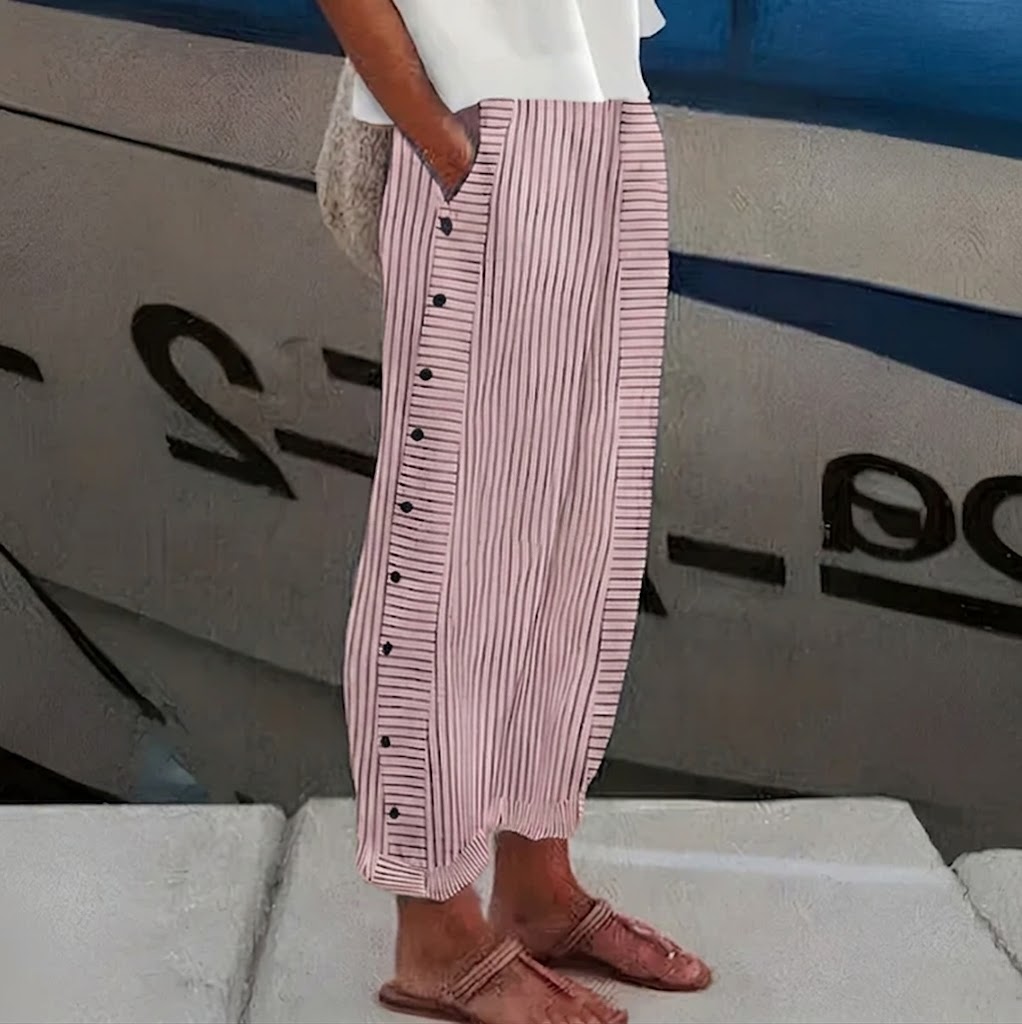 Salma - Pantalón recto de rayas con botones laterales