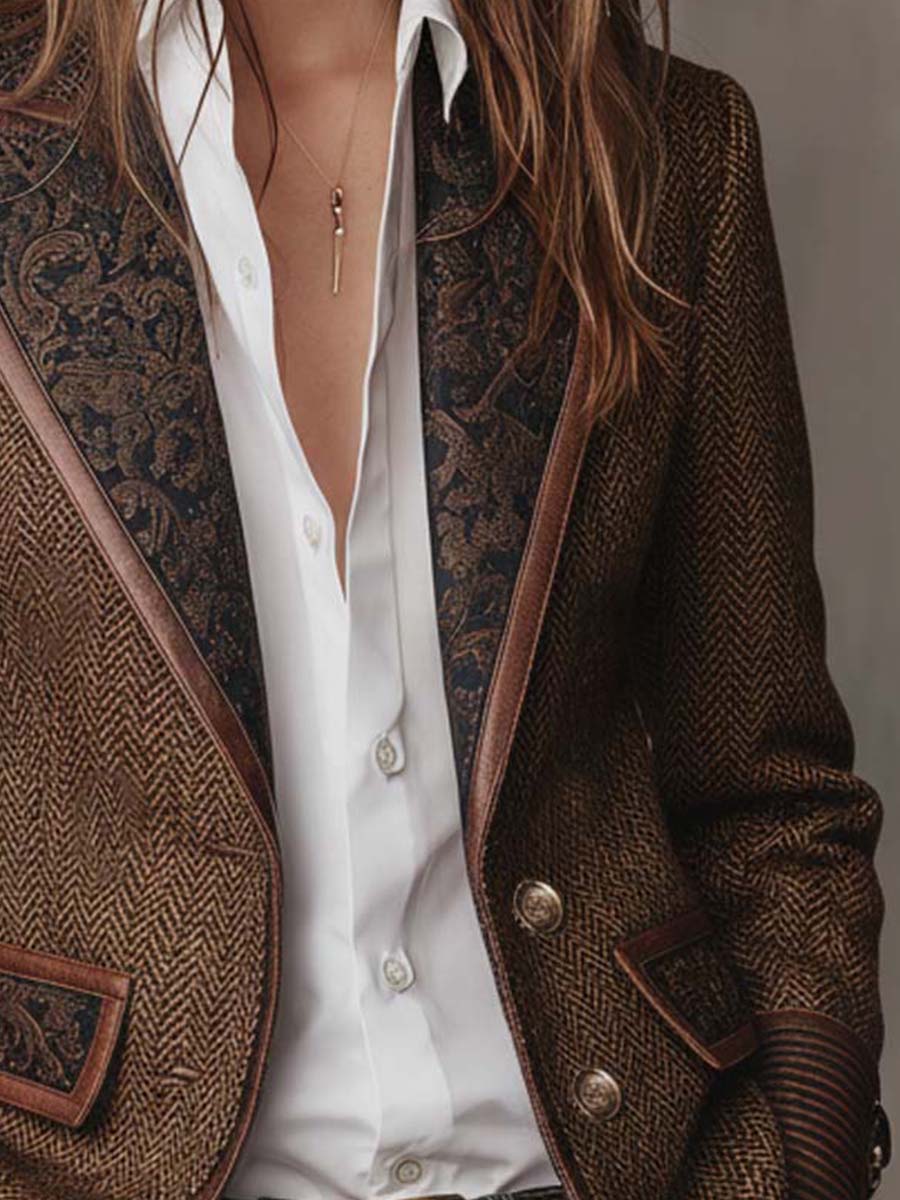 Gisela | Blazer de Paneles con Estampado de Espiga