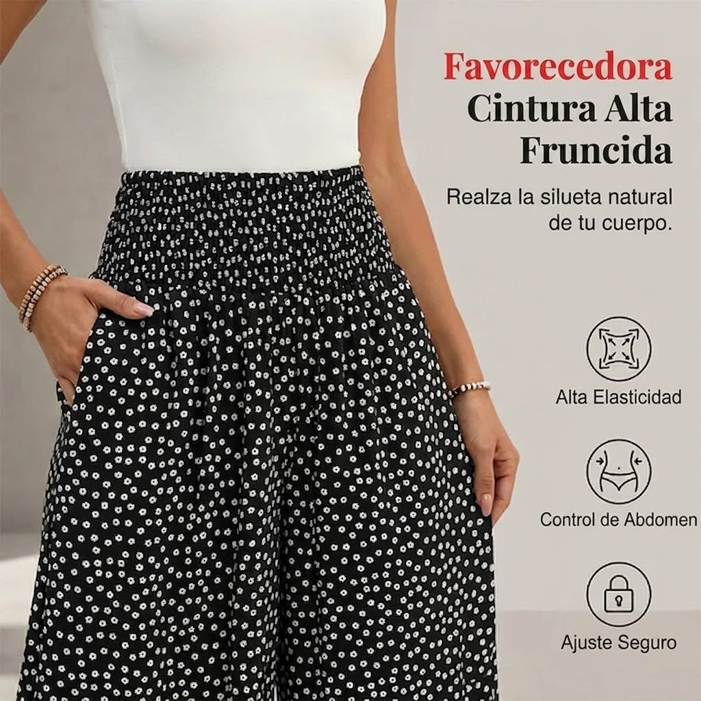 Adela - Pantalón fluido de lunares con volante