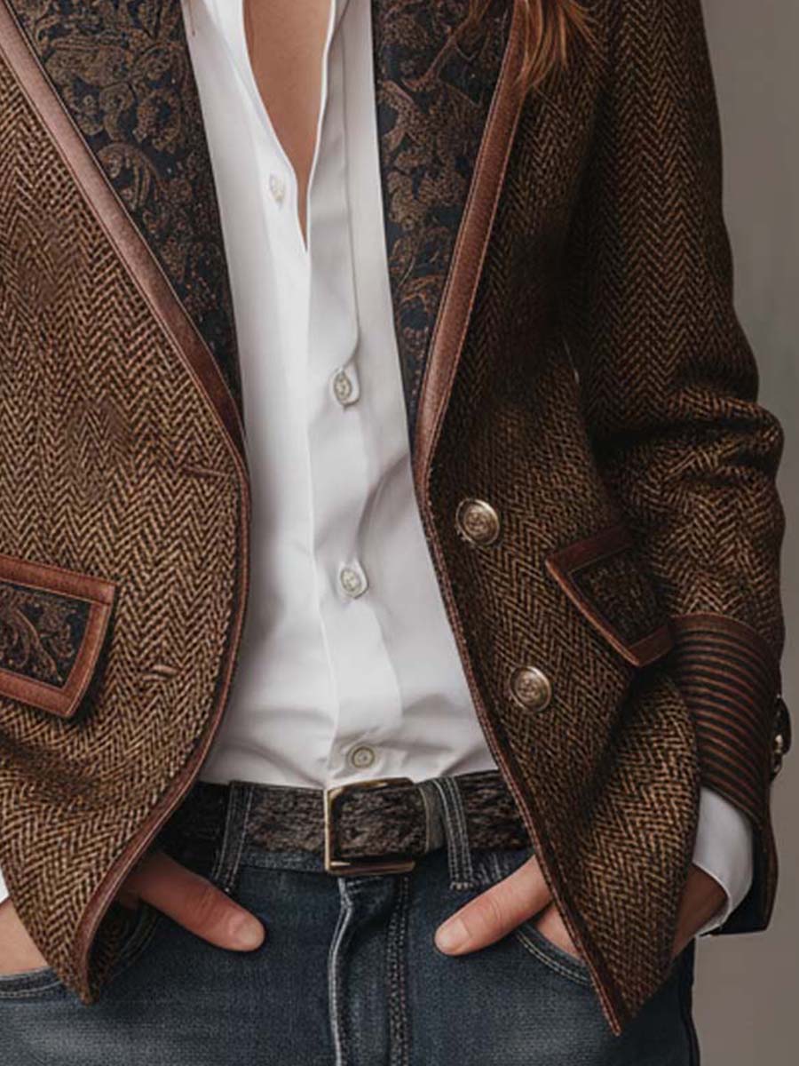 Gisela | Blazer de Paneles con Estampado de Espiga