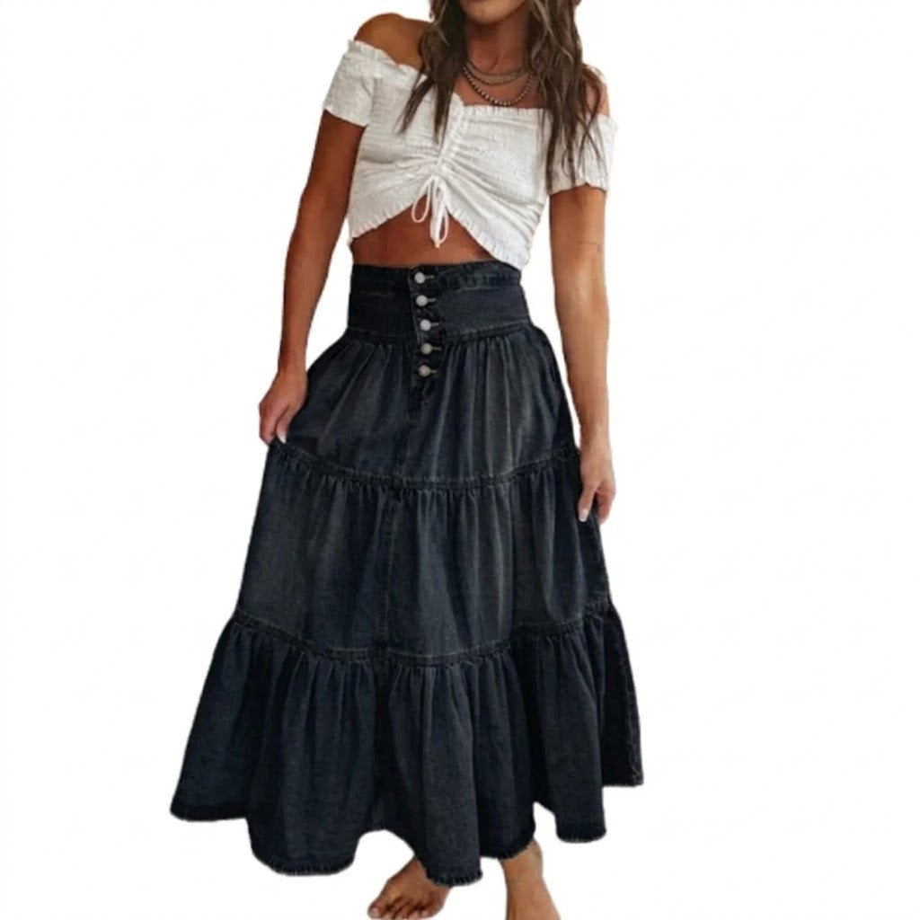 Elena - Falda vaquera con botones y estilo vintage