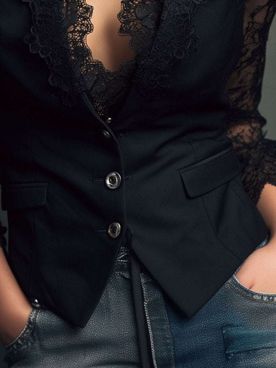 Noemí | Blazer Negro con Mangas Semitransparentes