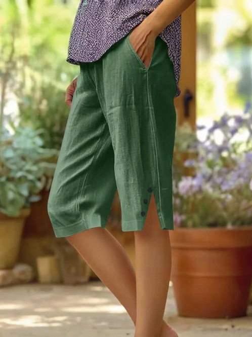 Lorena - Pantalón capri liso con bolsillos laterales