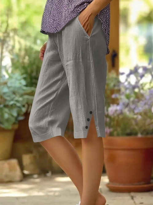 Lorena - Pantalón capri liso con bolsillos laterales