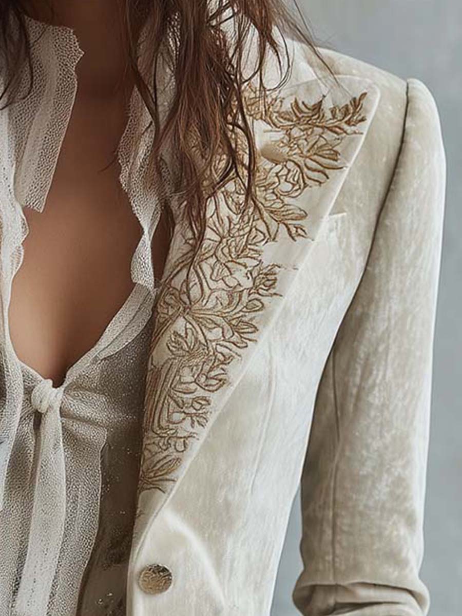 Carla | Blazer Marfil Bordado de Corte Sastre
