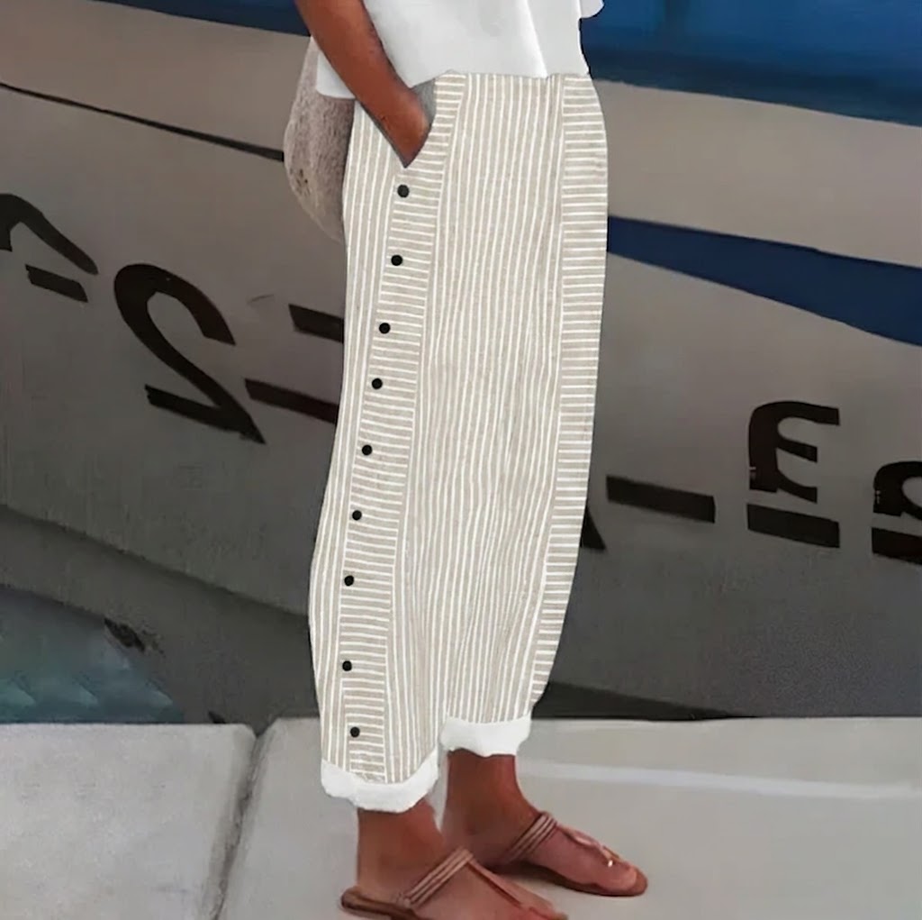 Salma - Pantalón recto de rayas con botones laterales
