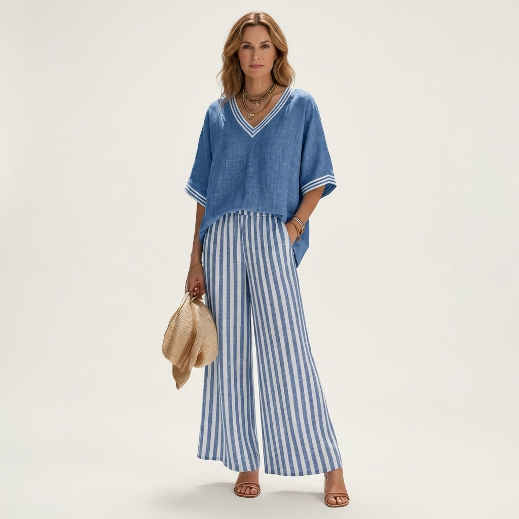 Teresa | Conjunto de Lino con Pantalón de Rayas