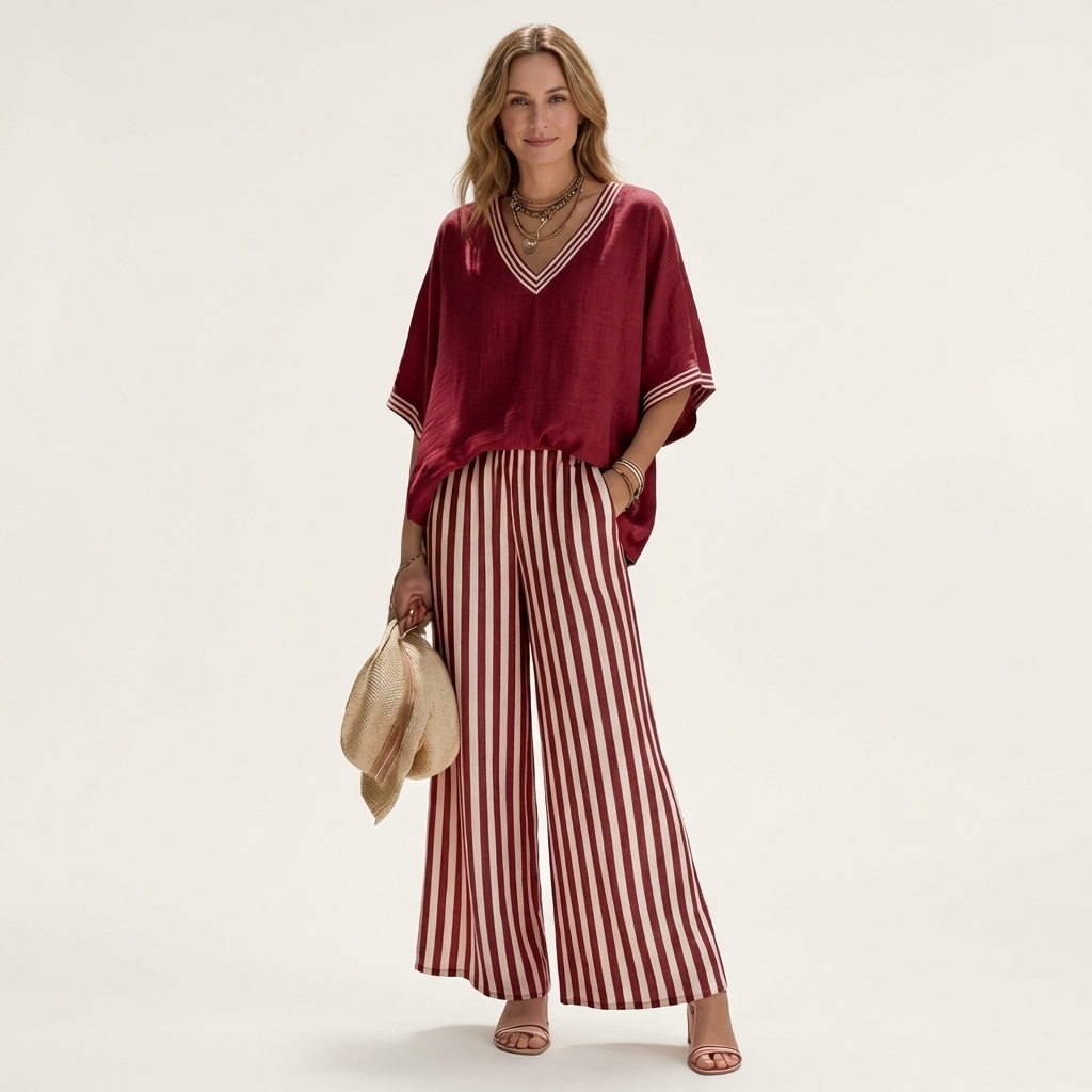 Teresa | Conjunto de Lino con Pantalón de Rayas