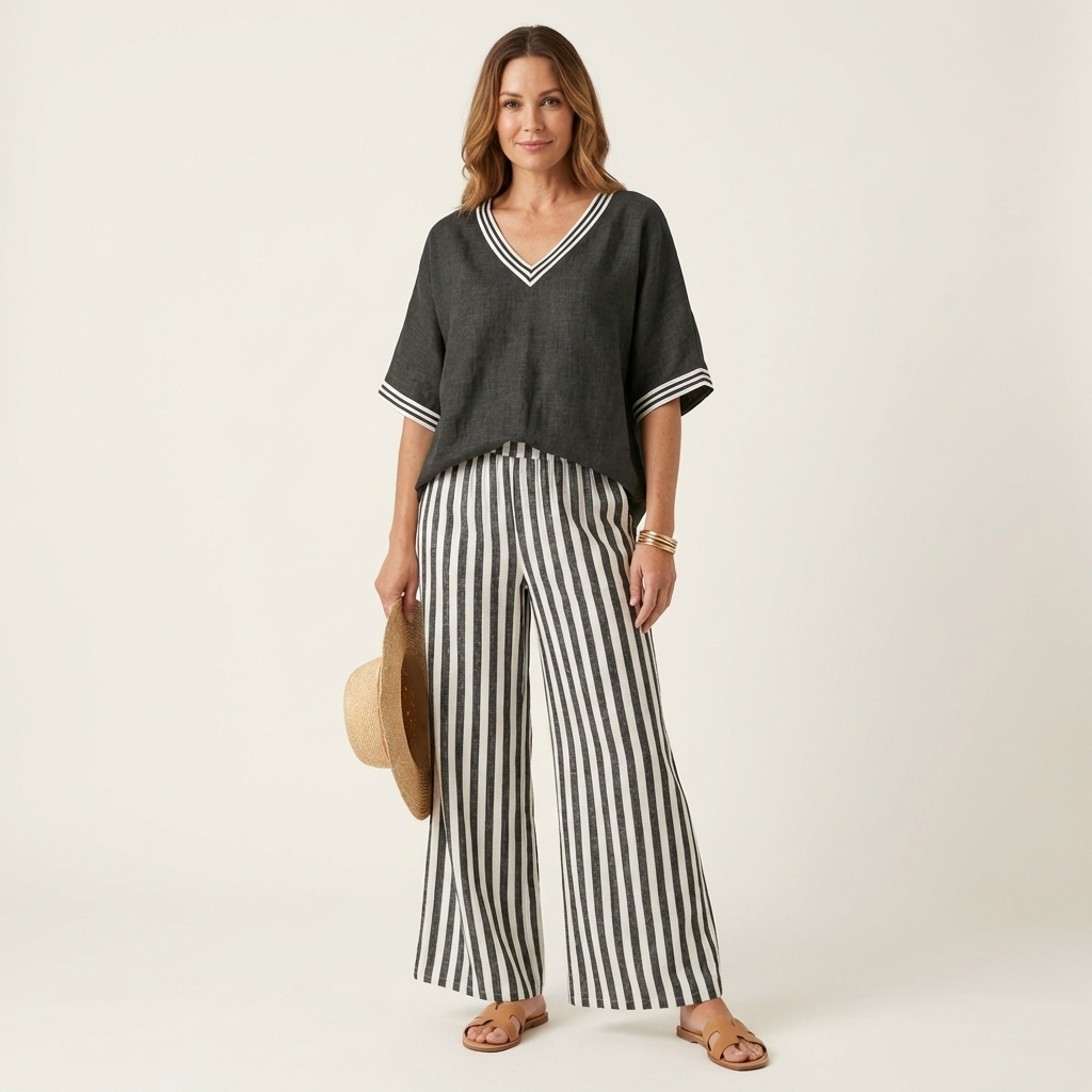 Teresa | Conjunto de Lino con Pantalón de Rayas