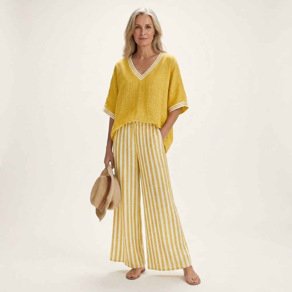 Teresa | Conjunto de Lino con Pantalón de Rayas