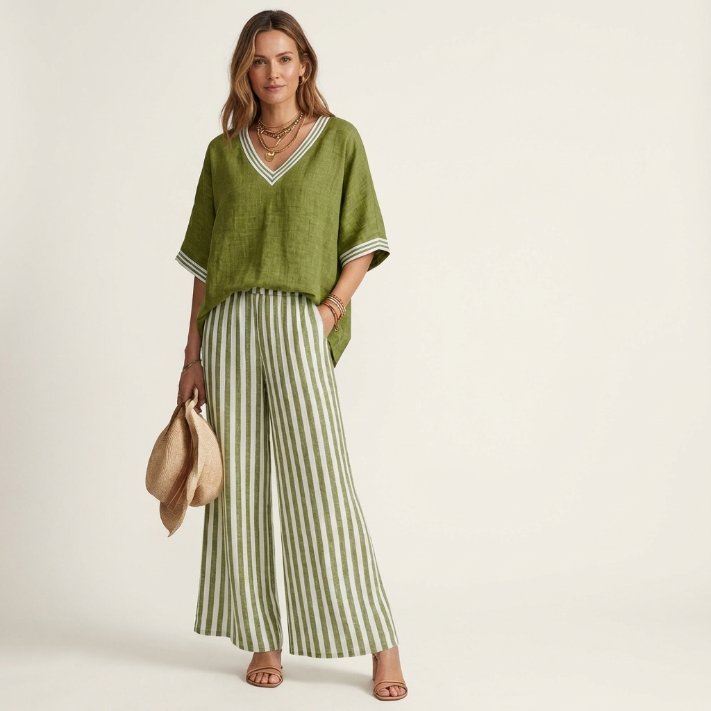 Teresa | Conjunto de Lino con Pantalón de Rayas