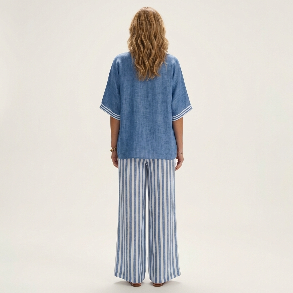 Teresa | Conjunto de Lino con Pantalón de Rayas