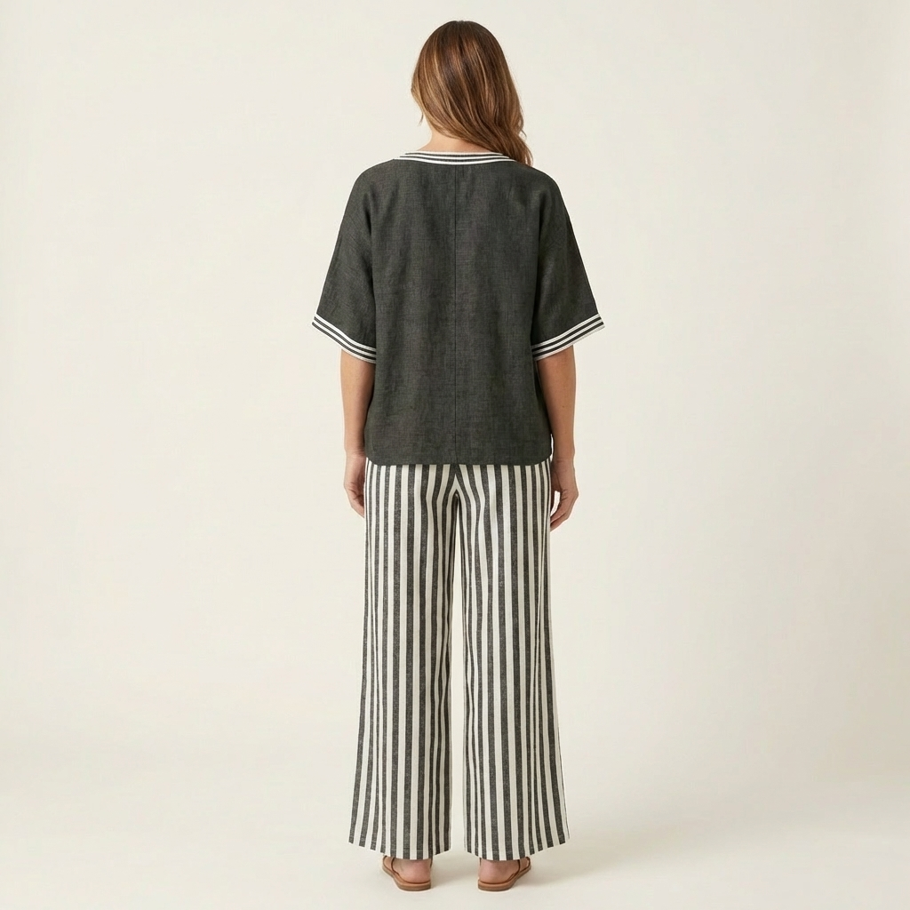 Teresa | Conjunto de Lino con Pantalón de Rayas