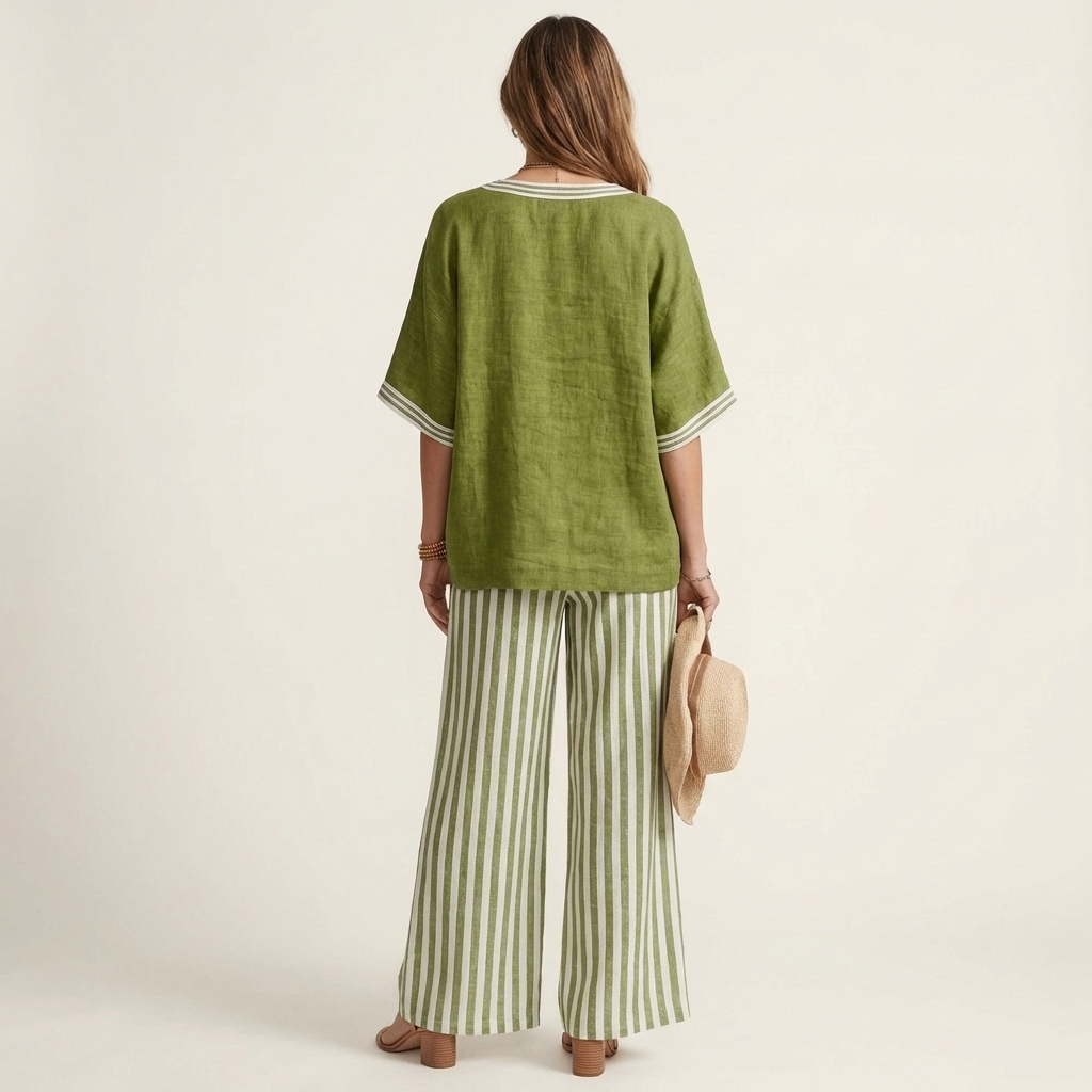 Teresa | Conjunto de Lino con Pantalón de Rayas
