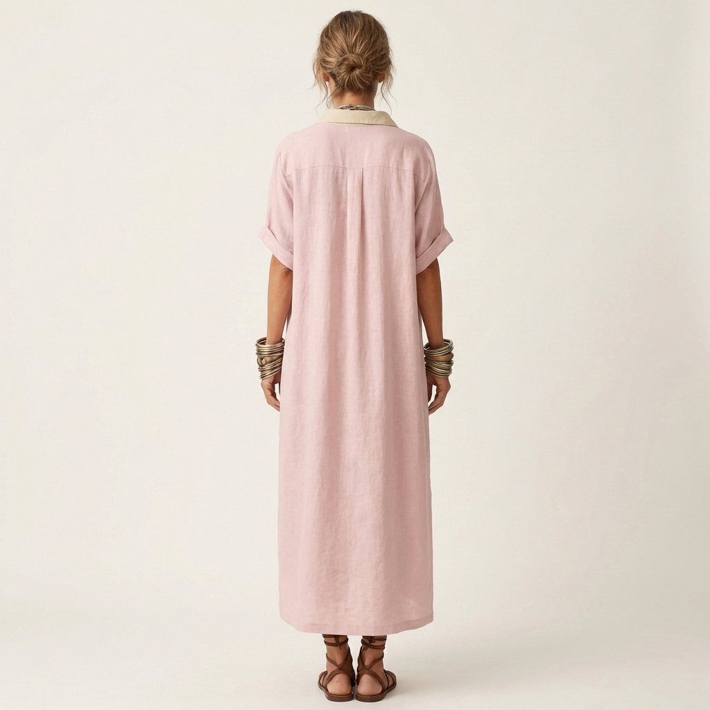 Clara | Vestido Camisero Largo con Cuello a Contraste