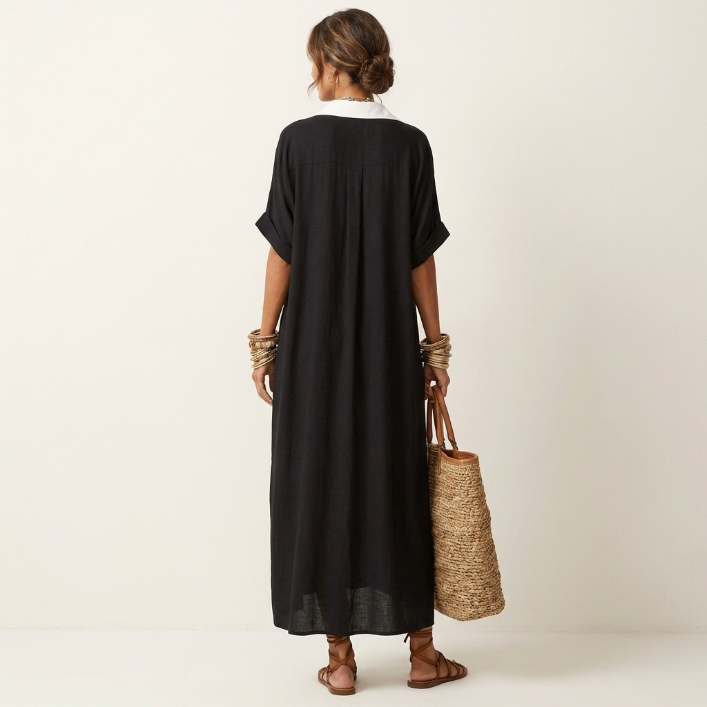 Clara | Vestido Camisero Largo con Cuello a Contraste