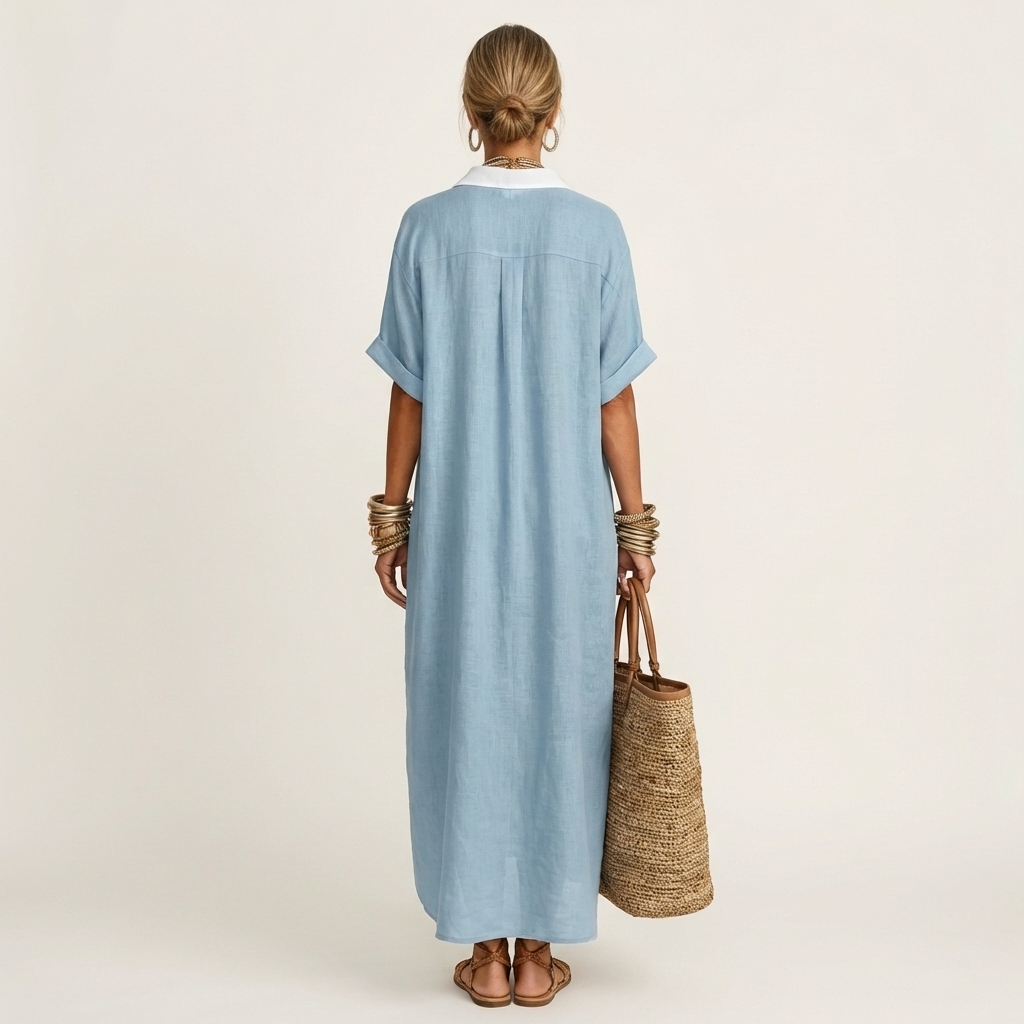 Clara | Vestido Camisero Largo con Cuello a Contraste