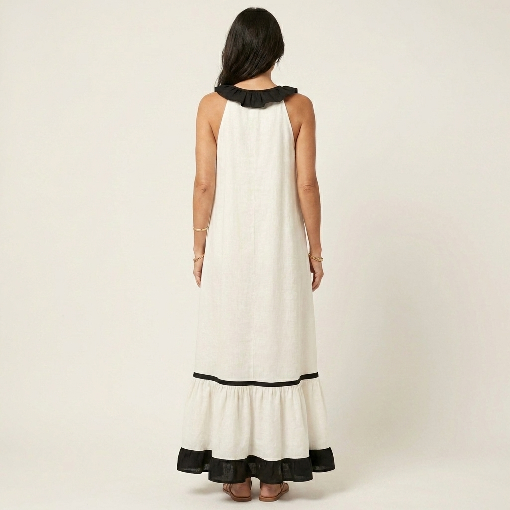 Sofía | Vestido Largo con Volantes y Ribete Negro