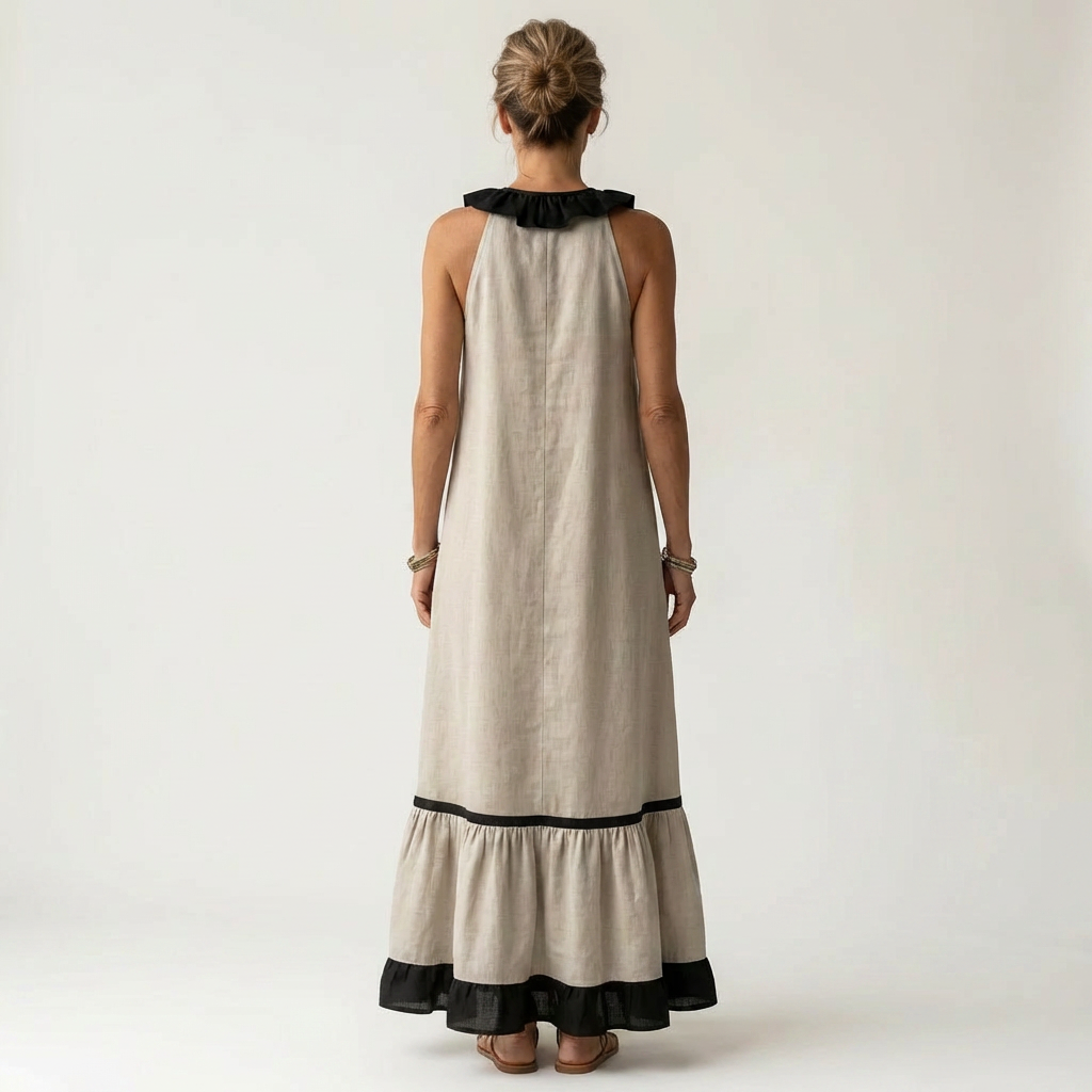 Sofía | Vestido Largo con Volantes y Ribete Negro