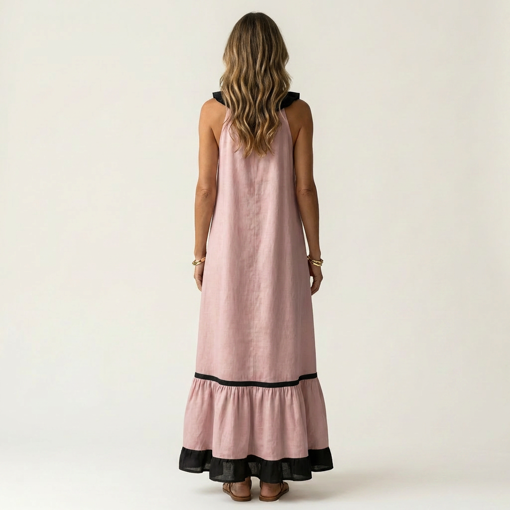 Sofía | Vestido Largo con Volantes y Ribete Negro