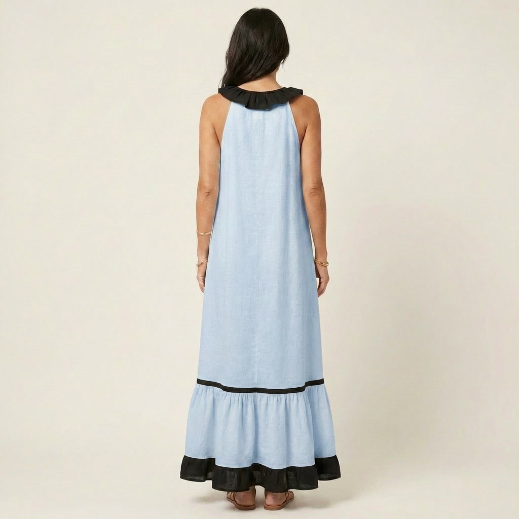 Sofía | Vestido Largo con Volantes y Ribete Negro