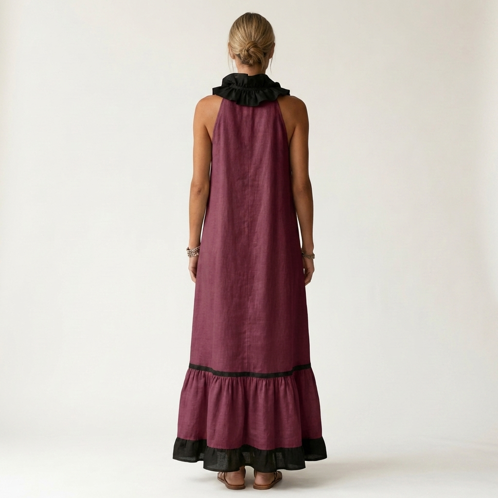 Sofía | Vestido Largo con Volantes y Ribete Negro