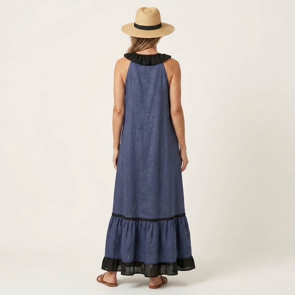 Sofía | Vestido Largo con Volantes y Ribete Negro