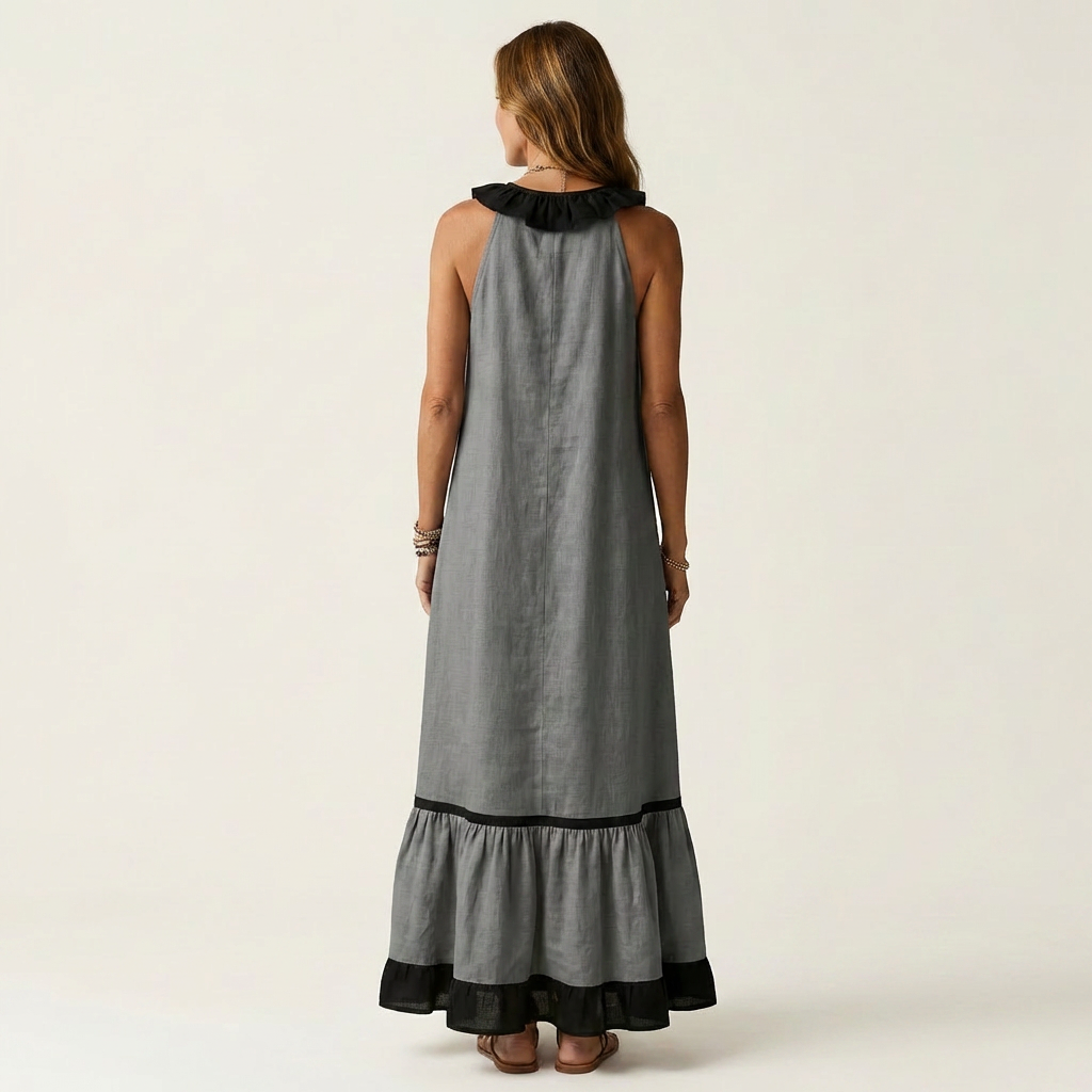 Sofía | Vestido Largo con Volantes y Ribete Negro