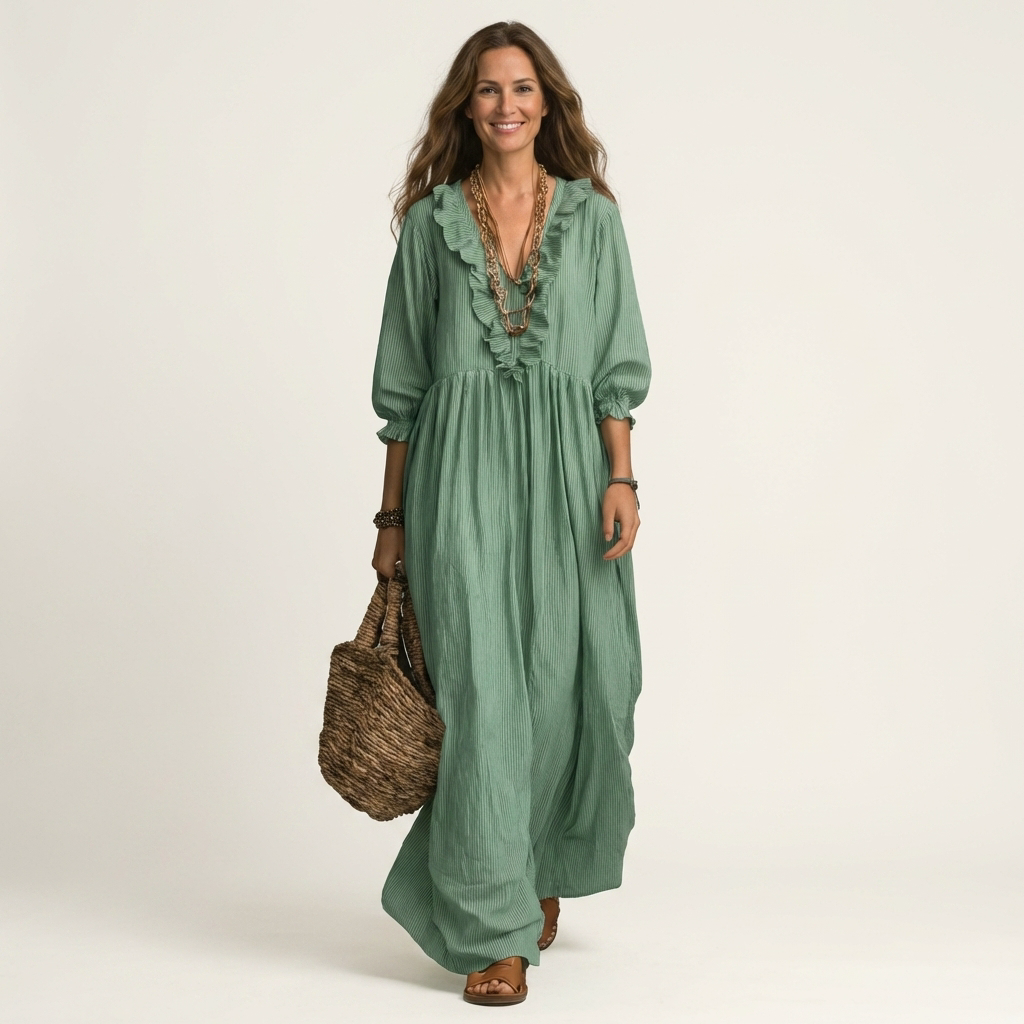 Laura | Vestido Largo de Rayas con Volantes