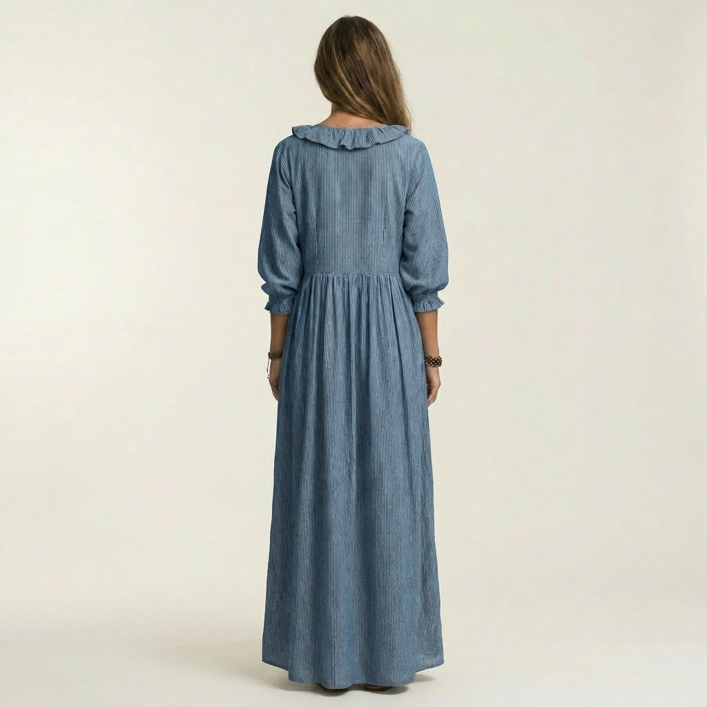 Laura | Vestido Largo de Rayas con Volantes