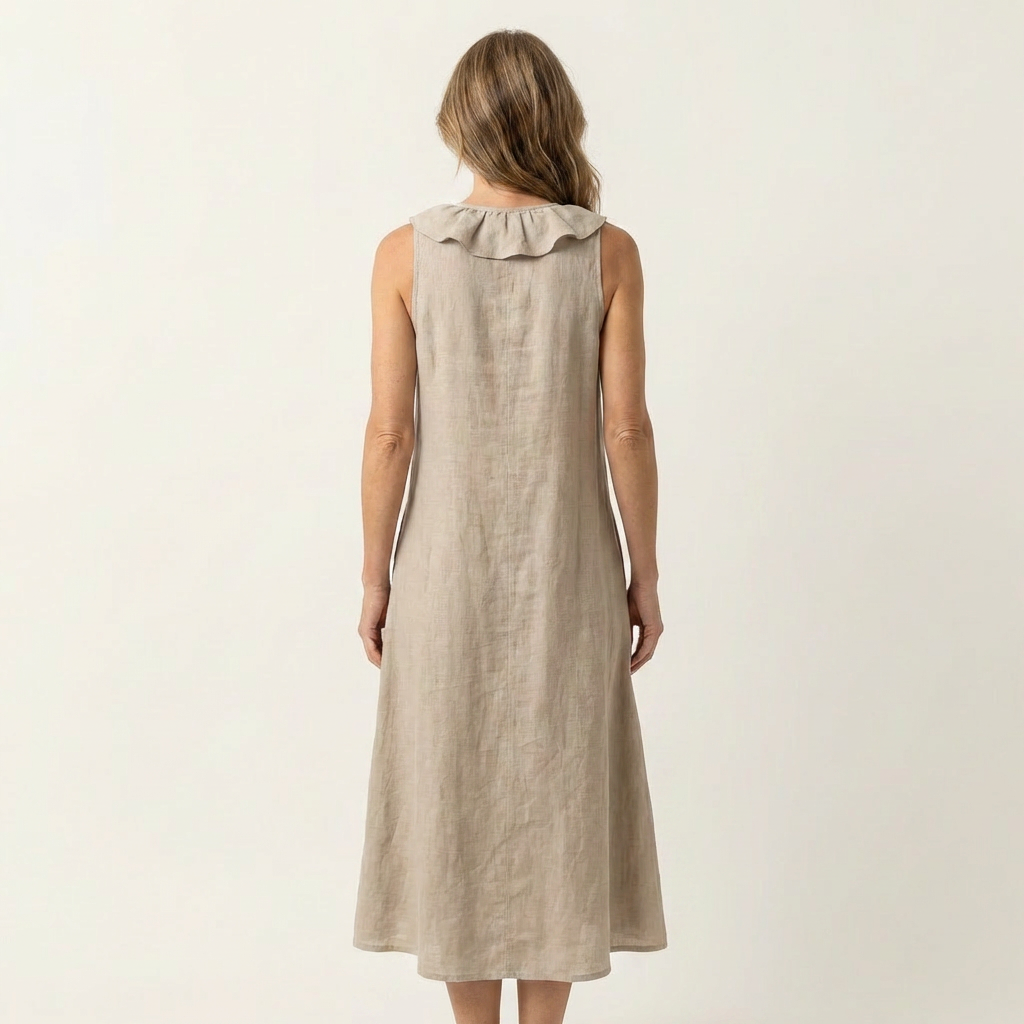 Victoria | Vestido Largo de Lino con Volante Frontal