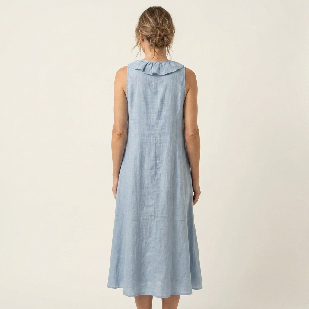 Victoria | Vestido Largo de Lino con Volante Frontal