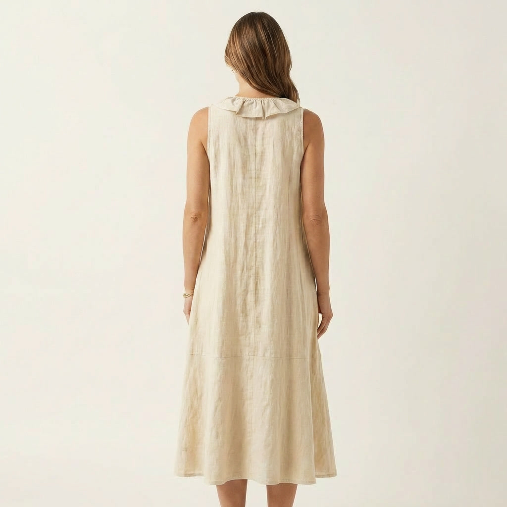 Victoria | Vestido Largo de Lino con Volante Frontal