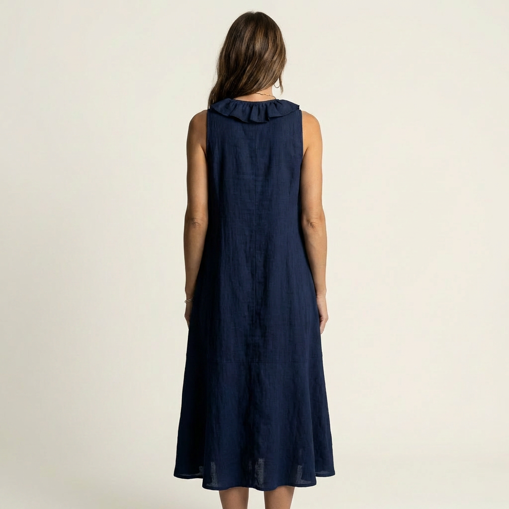 Victoria | Vestido Largo de Lino con Volante Frontal