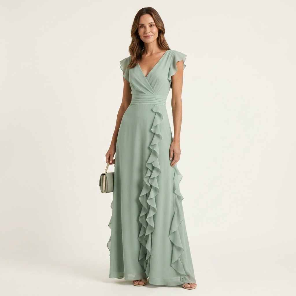 Nerea | Vestido Largo Cruzado con Volantes