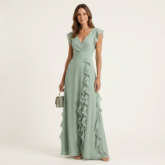 Nerea | Vestido Largo Cruzado con Volantes