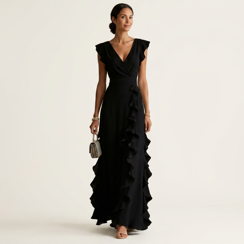 Nerea | Vestido Largo Cruzado con Volantes