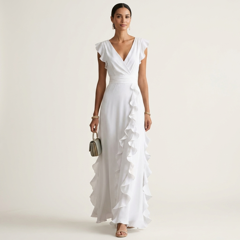 Nerea | Vestido Largo Cruzado con Volantes