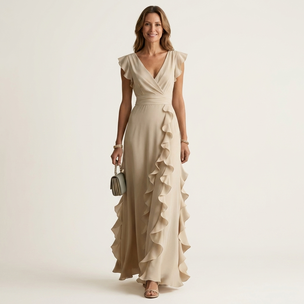 Nerea | Vestido Largo Cruzado con Volantes