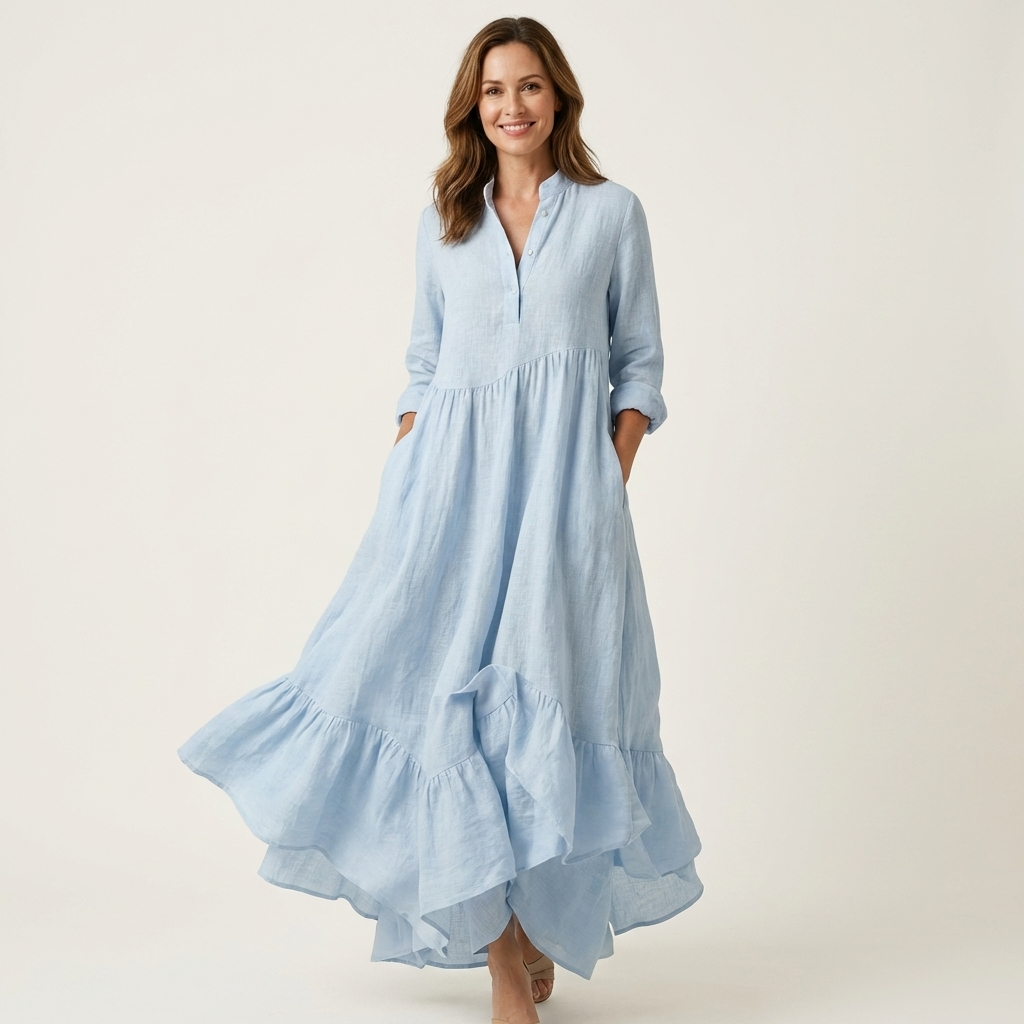 Jimena | Vestido Largo de Cuello Alto con Volantes