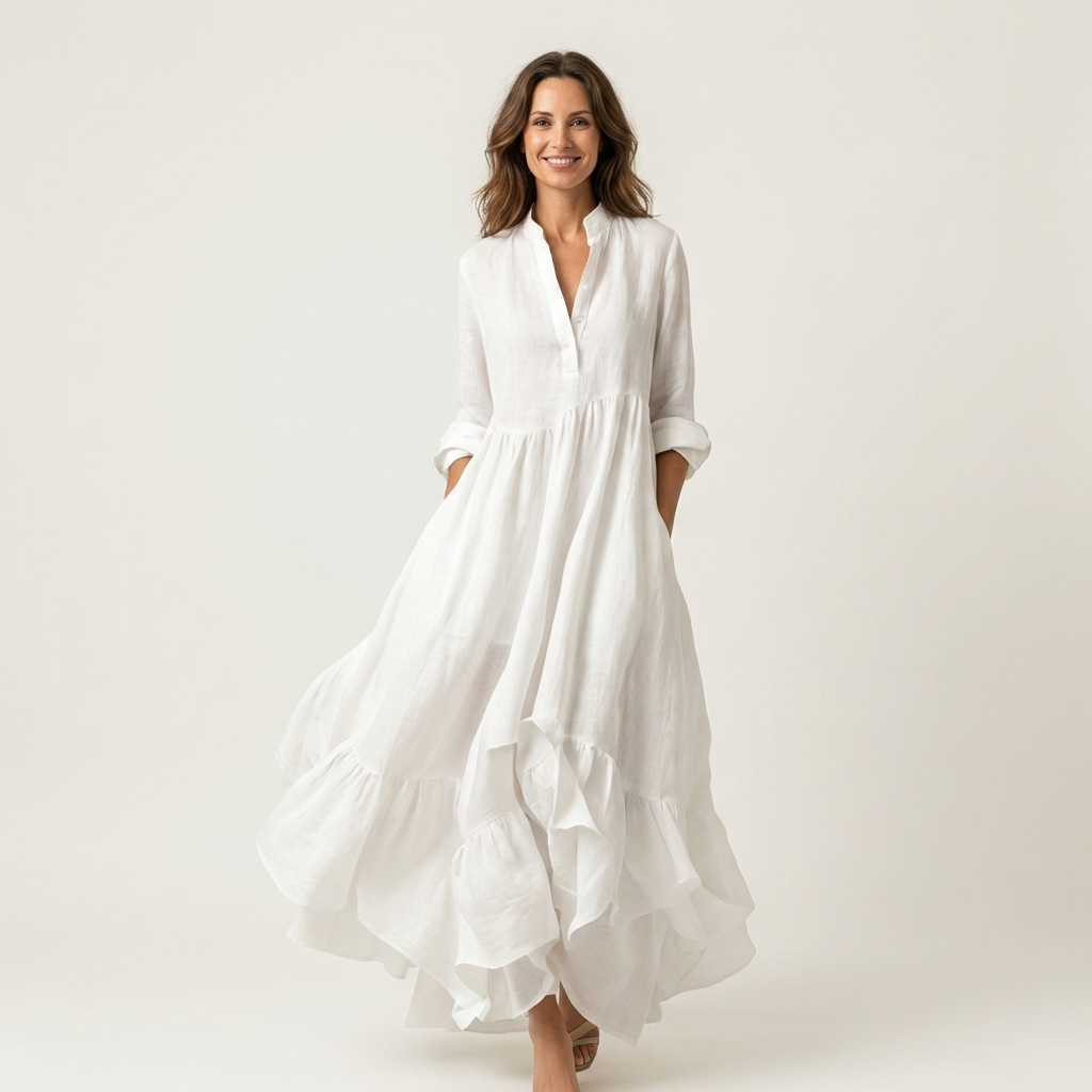 Jimena | Vestido Largo de Cuello Alto con Volantes
