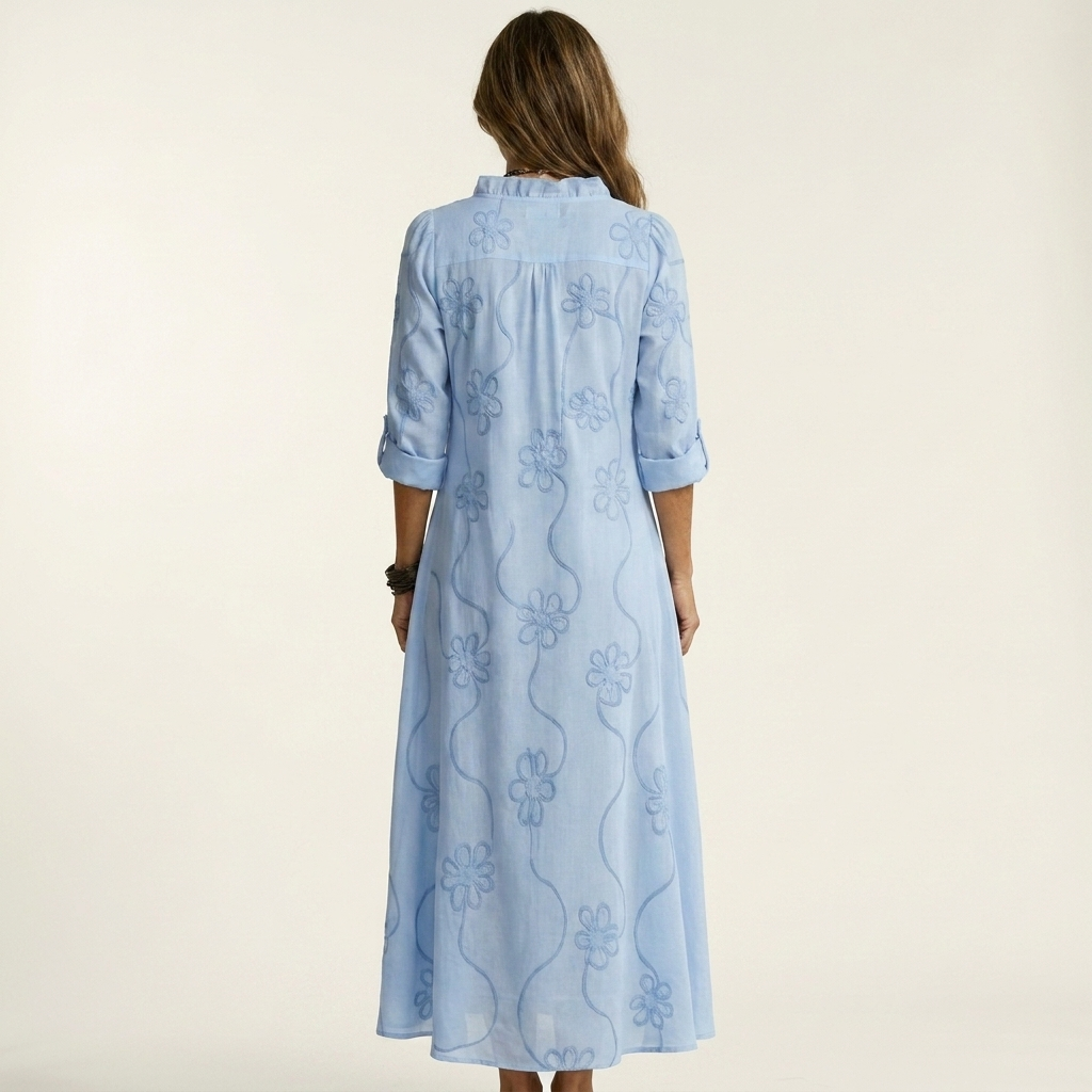Miriam | Vestido Largo de Algodón y Lino Bordado