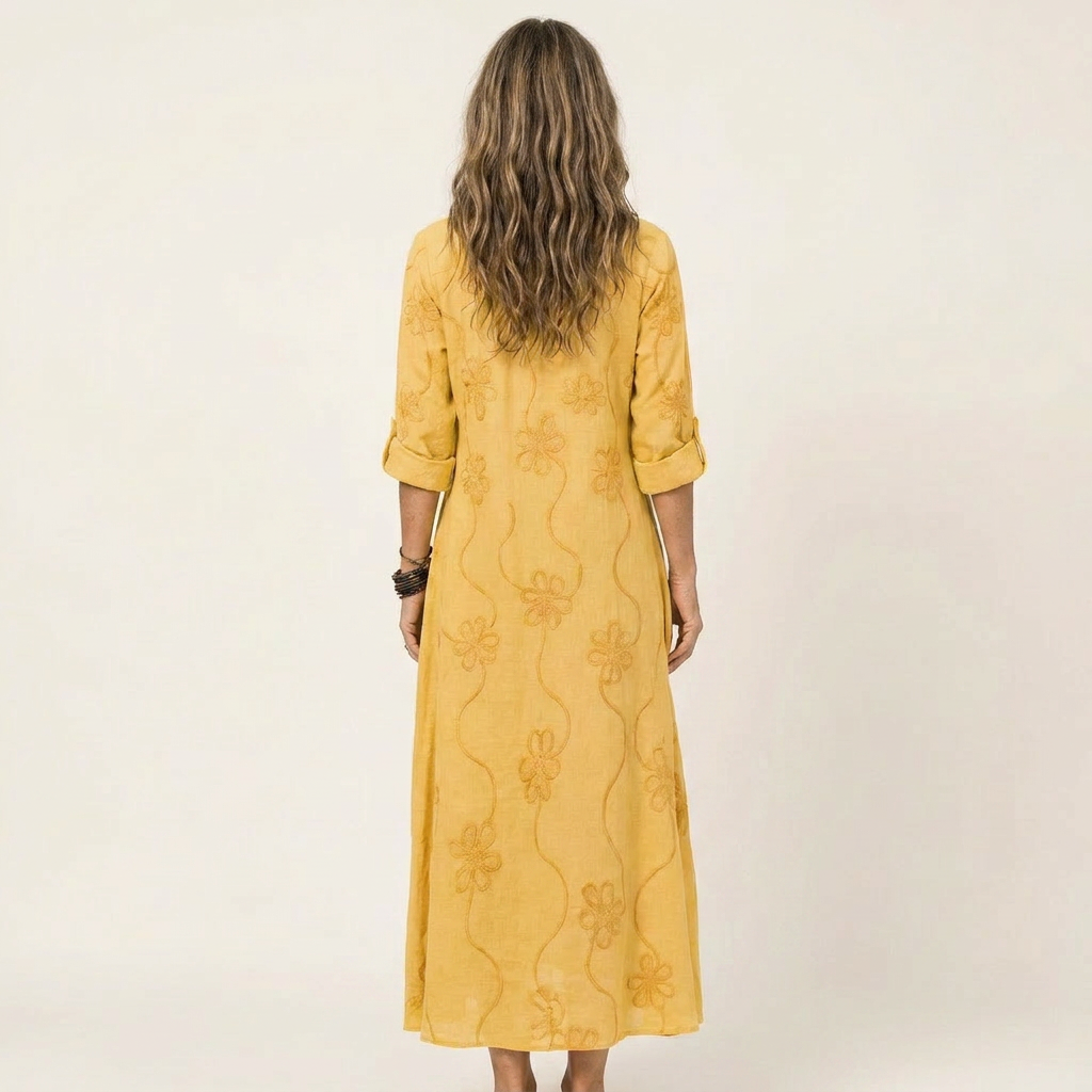 Miriam | Vestido Largo de Algodón y Lino Bordado