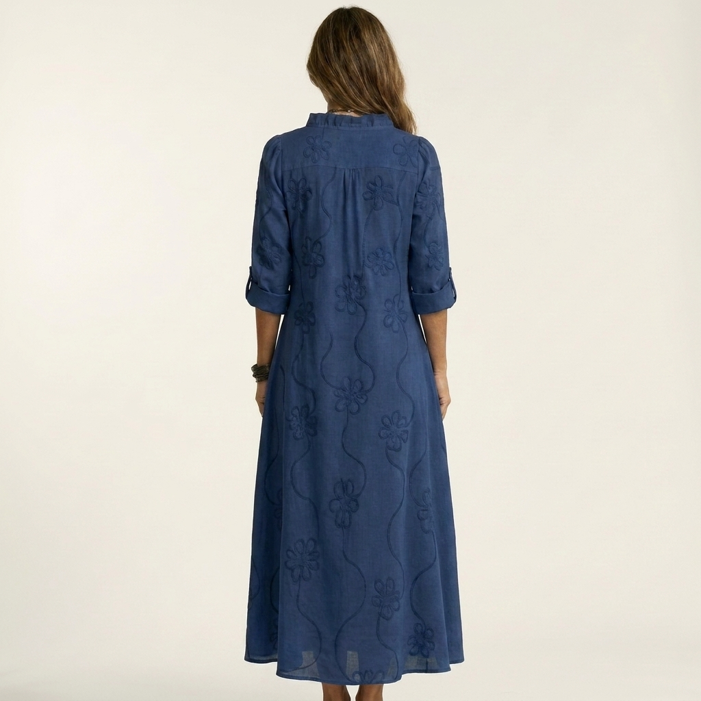 Miriam | Vestido Largo de Algodón y Lino Bordado