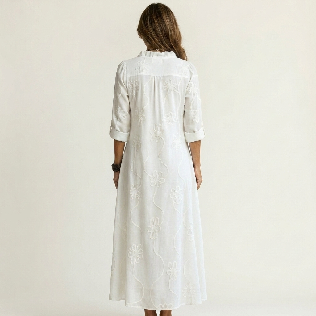 Miriam | Vestido Largo de Algodón y Lino Bordado