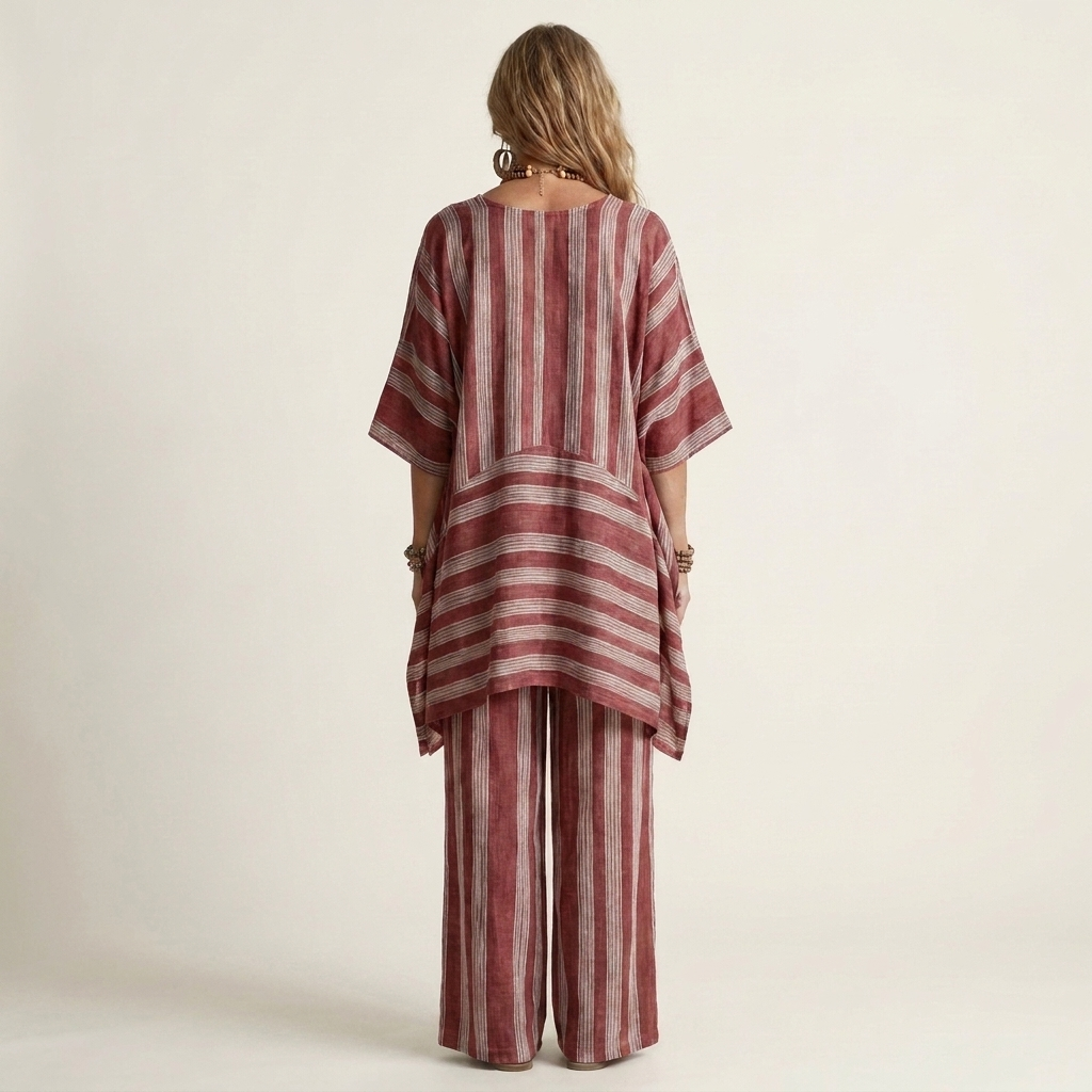 Marta | Conjunto de Dos Piezas de Algodón y Lino a Rayas
