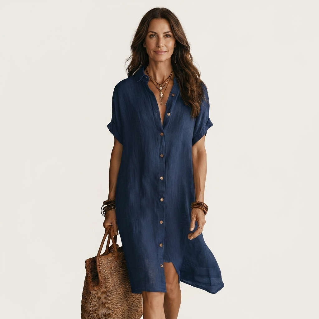Patricia | Vestido Camisero Midi de Algodón y Lino