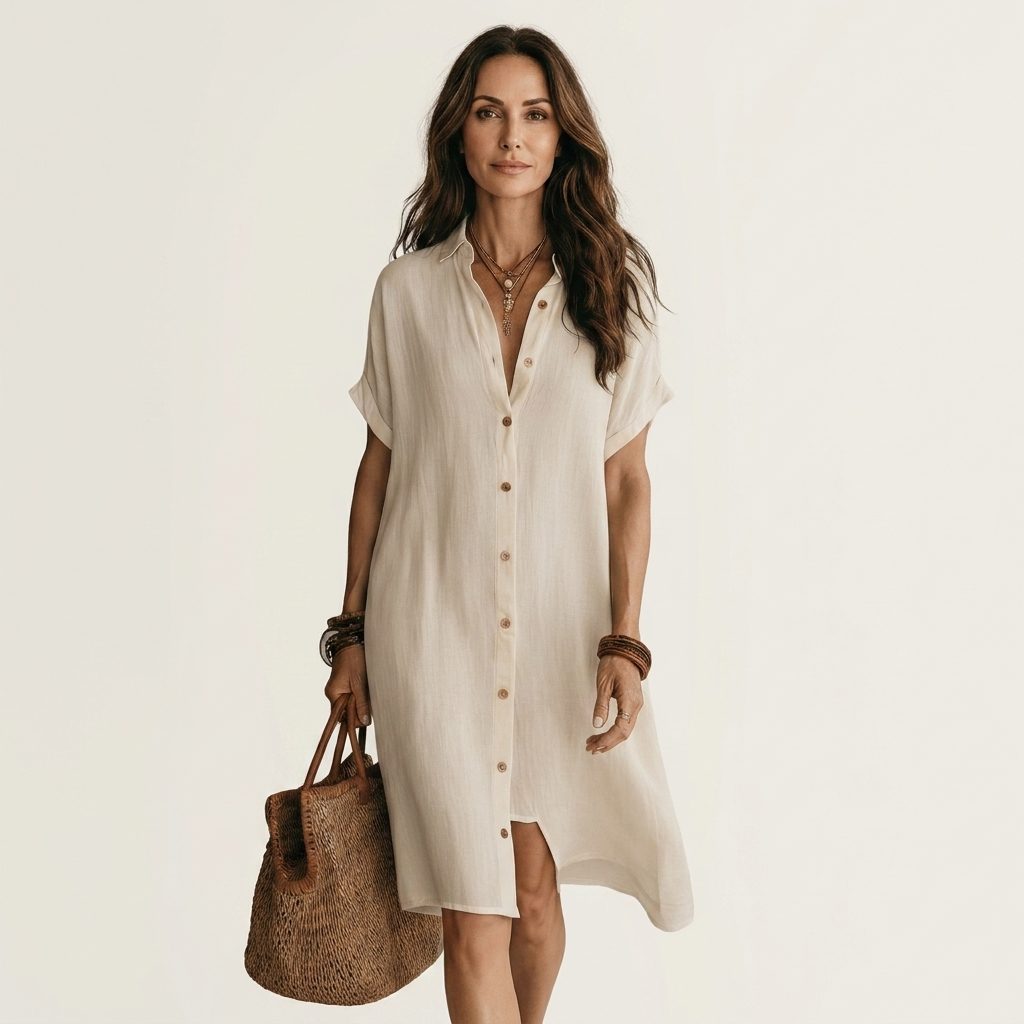Patricia | Vestido Camisero Midi de Algodón y Lino